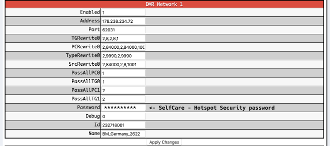 DMR Network 1 configuration